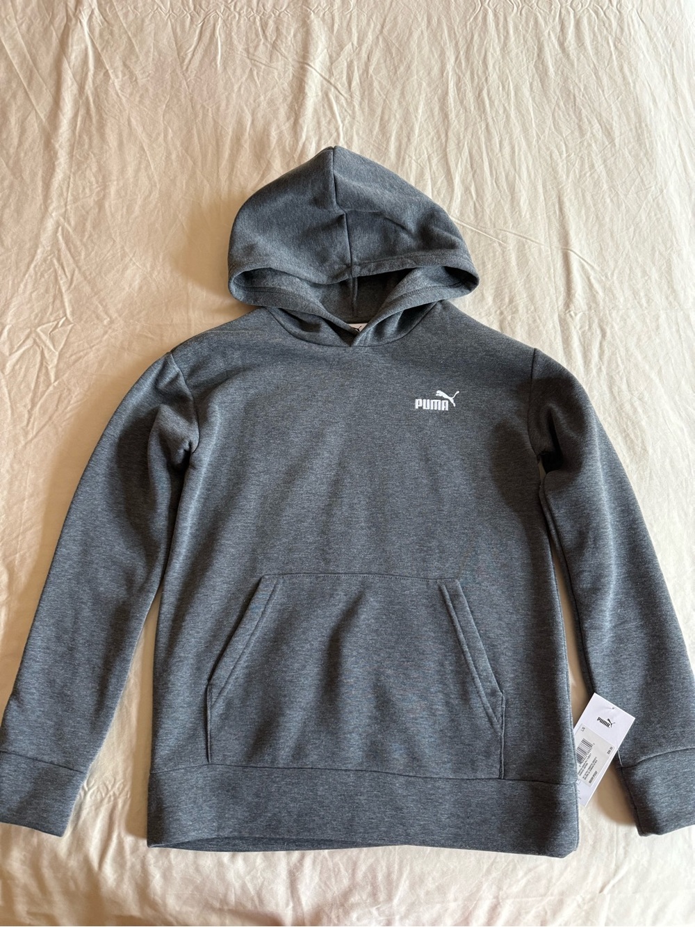 Puma Boy's Dark Gray Pullover Hoodie with White Logo
